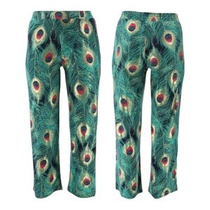 Iman Peacock Feather Print Pants Wide Leg Boho Bohemian Lounge Trousers 3XT TALL